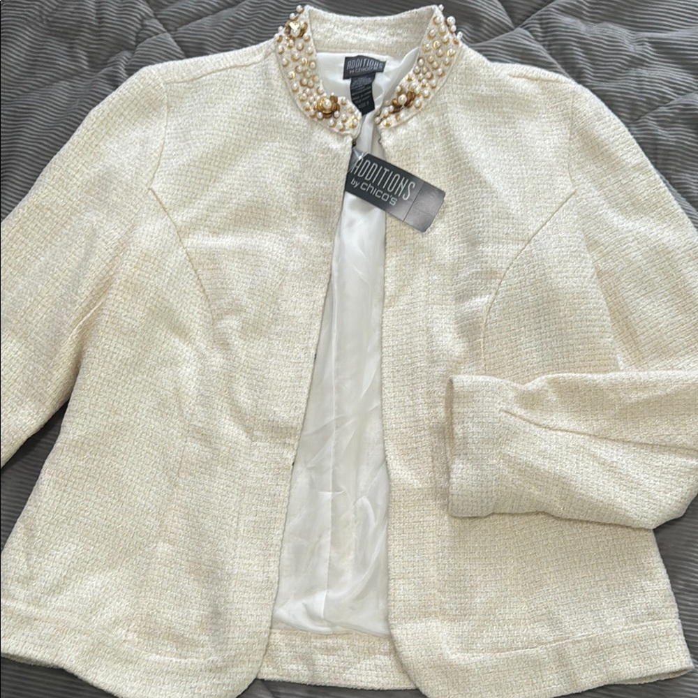 Chico's Cream Structured Blazer with Gold Accents